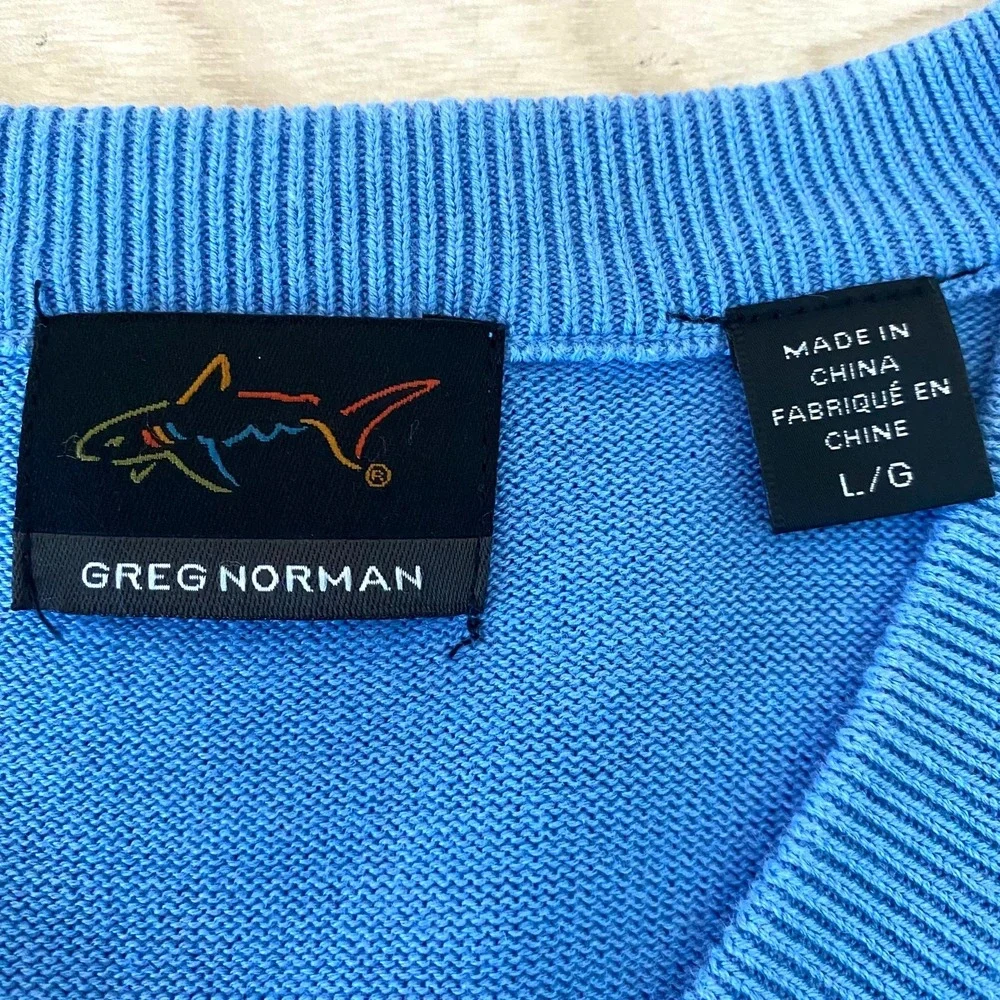 Greg Norman Argyle V-Neck Sweater Vest Mens L Blue Pima Cotton Old Money Golf